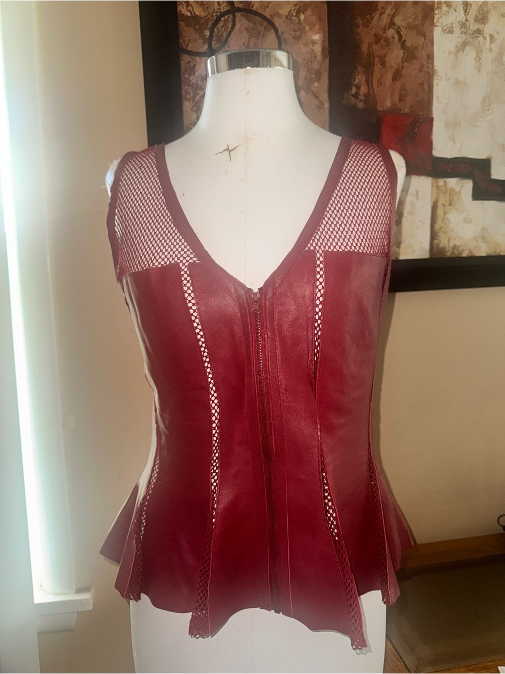 Vintage sagaïe Paris genuine lamb zipper fishnet top